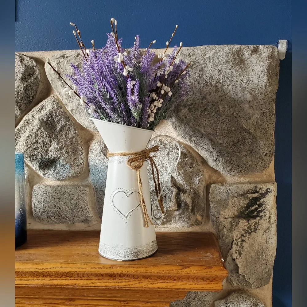Lavender Artificial Flowers in Decorative Flower Pitcher